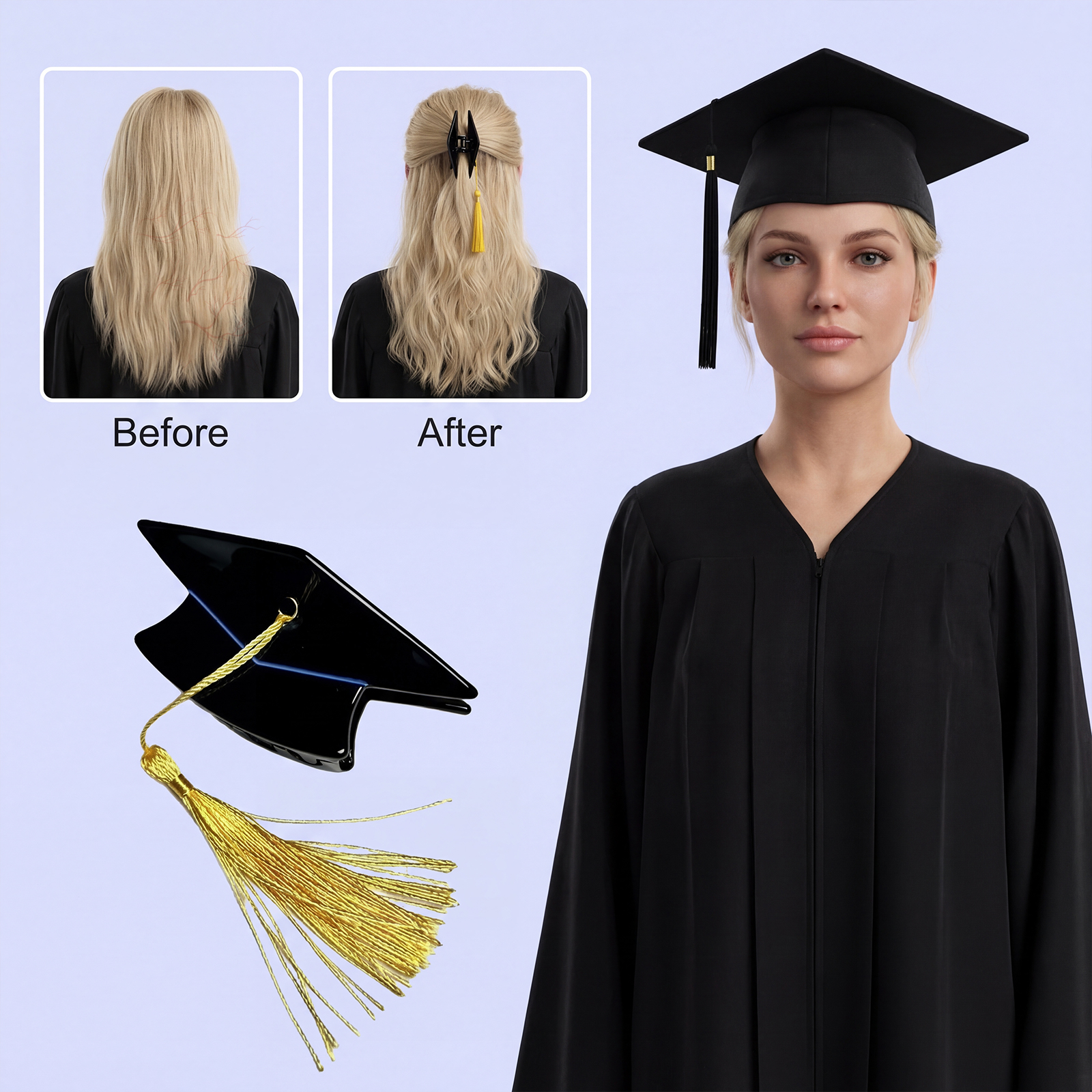 Graduation Cap Hair Claw Ladies Hair Clip Creative Headwear Strong Grip Jaw Clip Secure Styling Graduation Photo Accessory