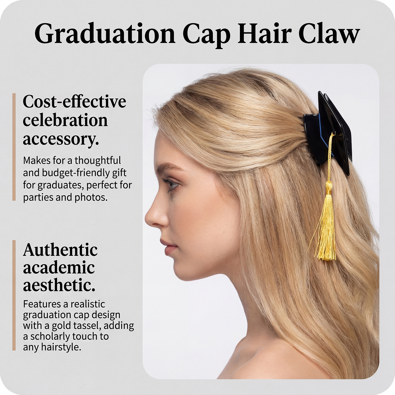 Graduation Cap Hair Claw Ladies Hair Clip Creative Headwear Strong Grip Jaw Clip Secure Styling Graduation Photo Accessory
