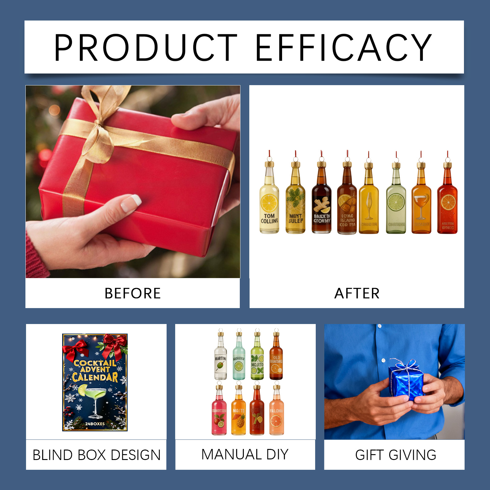 Cocktail Christmas Countdown Calendar 24 Days Countdown Creative Resin Wine Bottle Festival Decor Gift Ornament Present