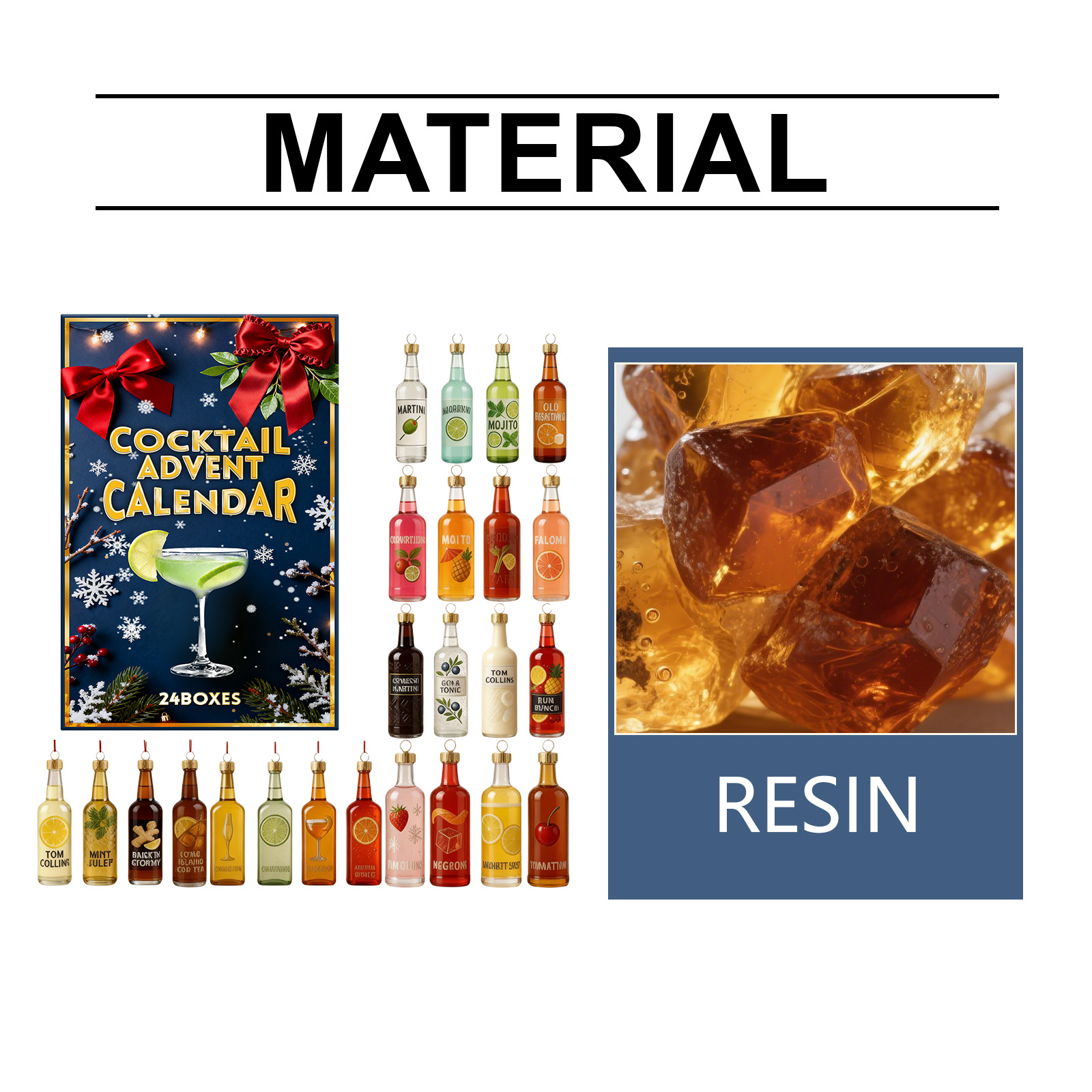 Cocktail Christmas Countdown Calendar 24 Days Countdown Creative Resin Wine Bottle Festival Decor Gift Ornament Present