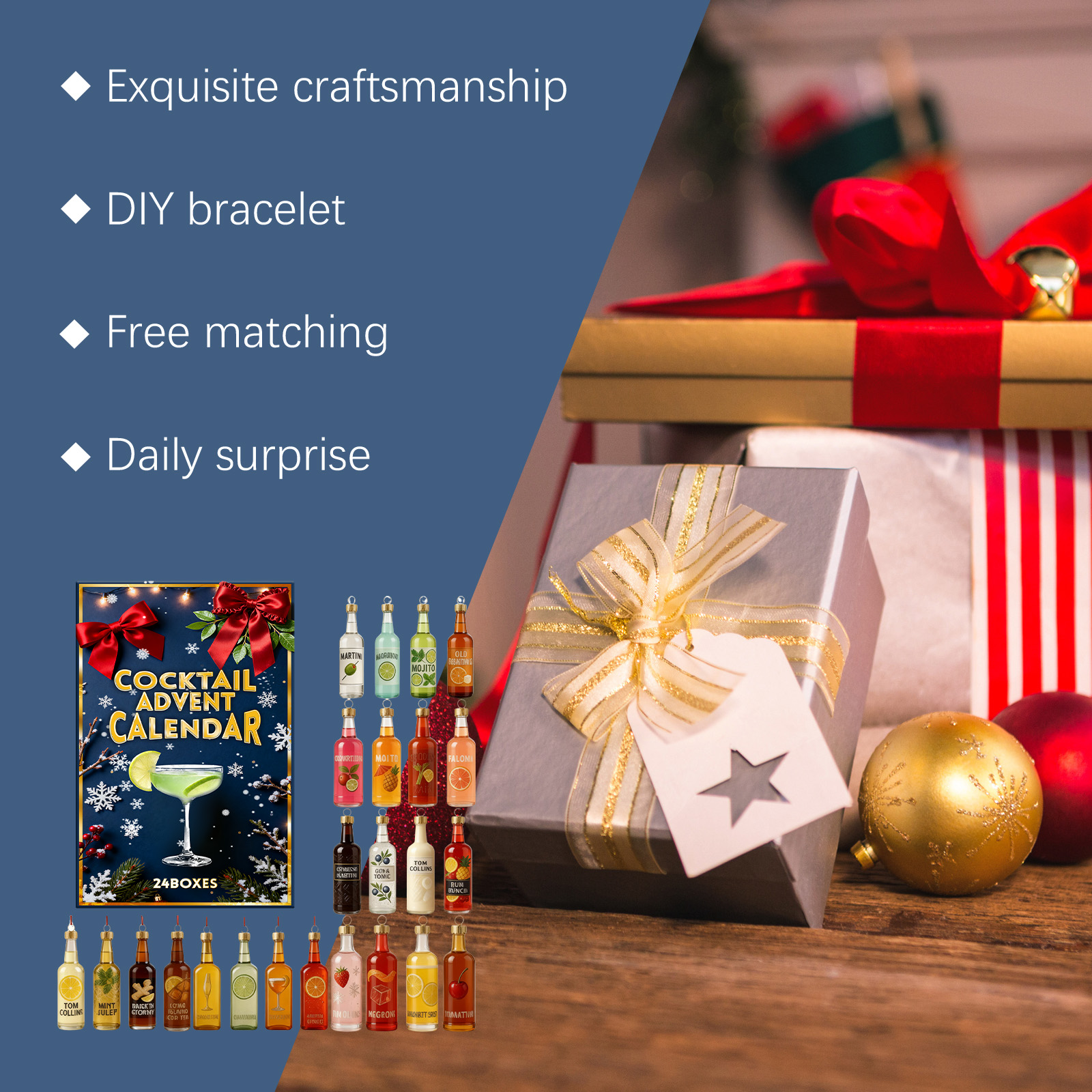 Cocktail Christmas Countdown Calendar 24 Days Countdown Creative Resin Wine Bottle Festival Decor Gift Ornament Present