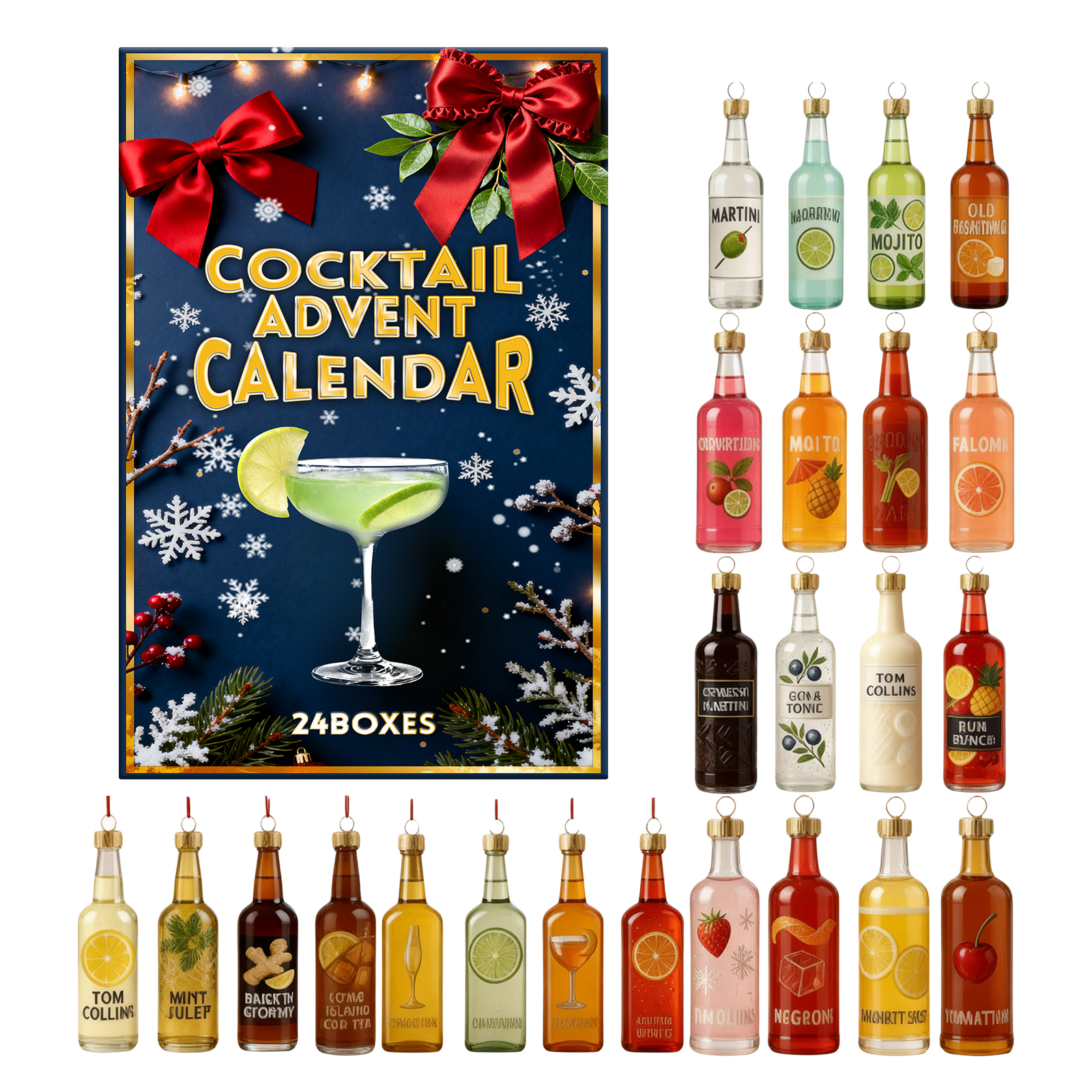 Cocktail Christmas Countdown Calendar 24 Days Countdown Creative Resin Wine Bottle Festival Decor Gift Ornament Present