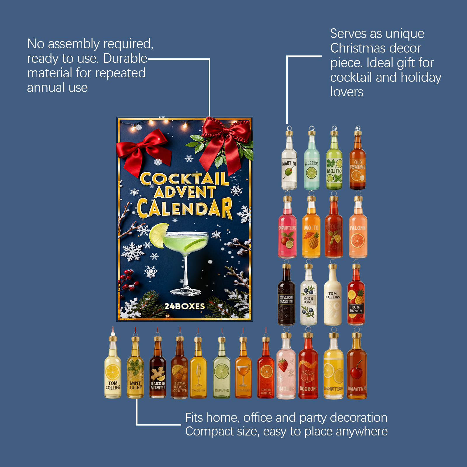 Cocktail Christmas Countdown Calendar 24 Days Countdown Creative Resin Wine Bottle Festival Decor Gift Ornament Present