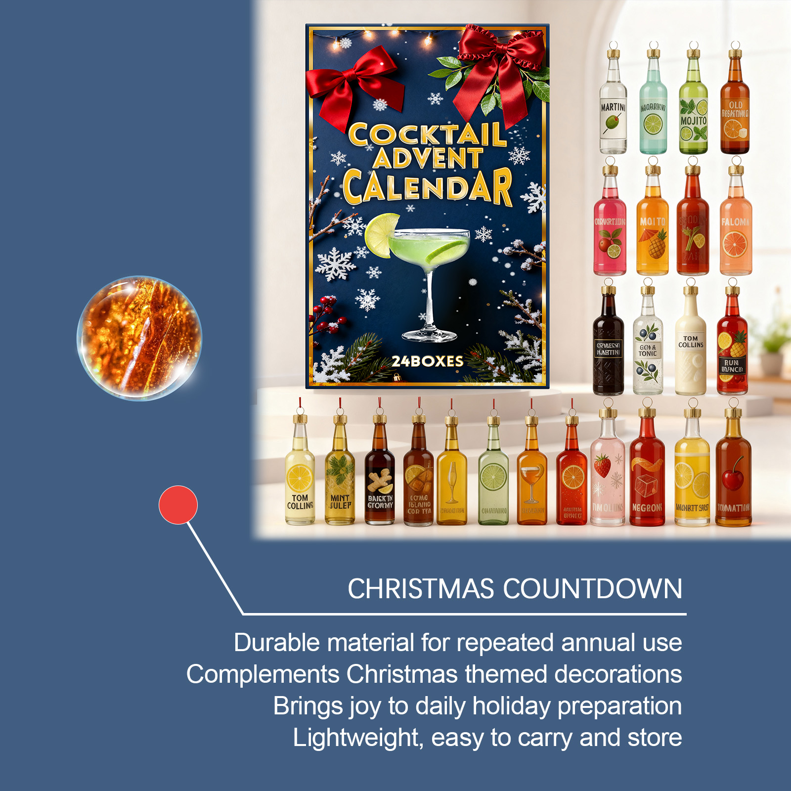 Cocktail Christmas Countdown Calendar 24 Days Countdown Creative Resin Wine Bottle Festival Decor Gift Ornament Present
