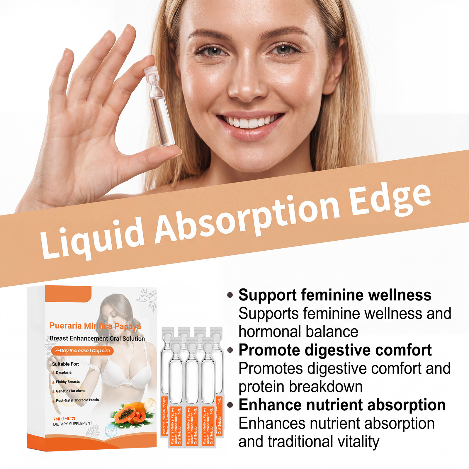 Papaya Oral Solution With Wild Pueraria Papaya Extract Liquid Easy Absorption Female Nourishing Health Care