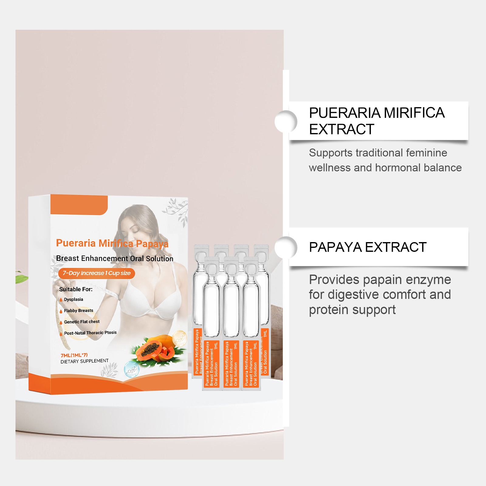 Papaya Oral Solution With Wild Pueraria Papaya Extract Liquid Easy Absorption Female Nourishing Health Care