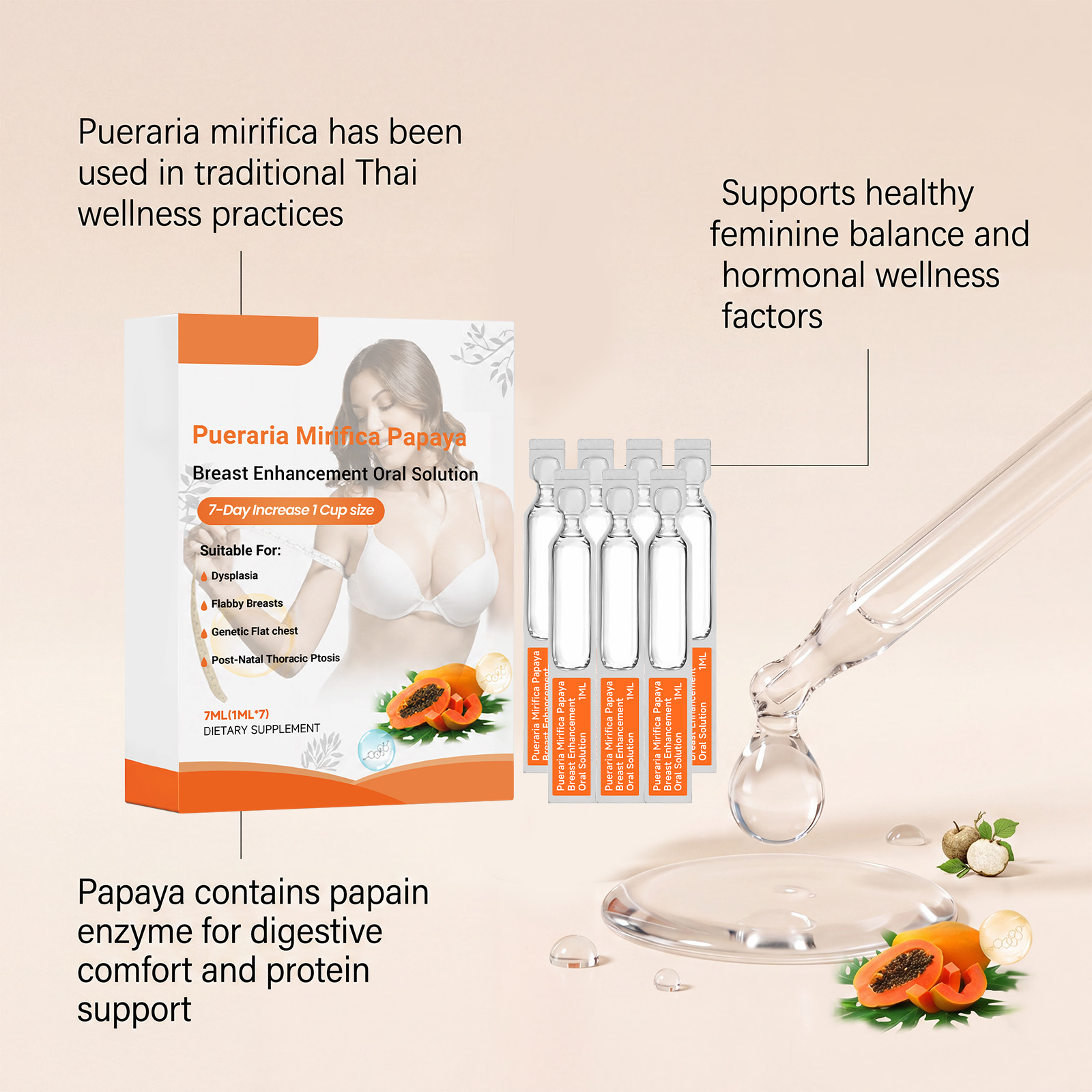 Papaya Oral Solution With Wild Pueraria Papaya Extract Liquid Easy Absorption Female Nourishing Health Care