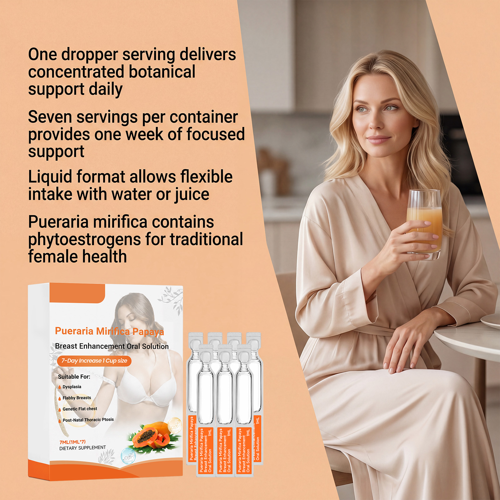 Papaya Oral Solution With Wild Pueraria Papaya Extract Liquid Easy Absorption Female Nourishing Health Care