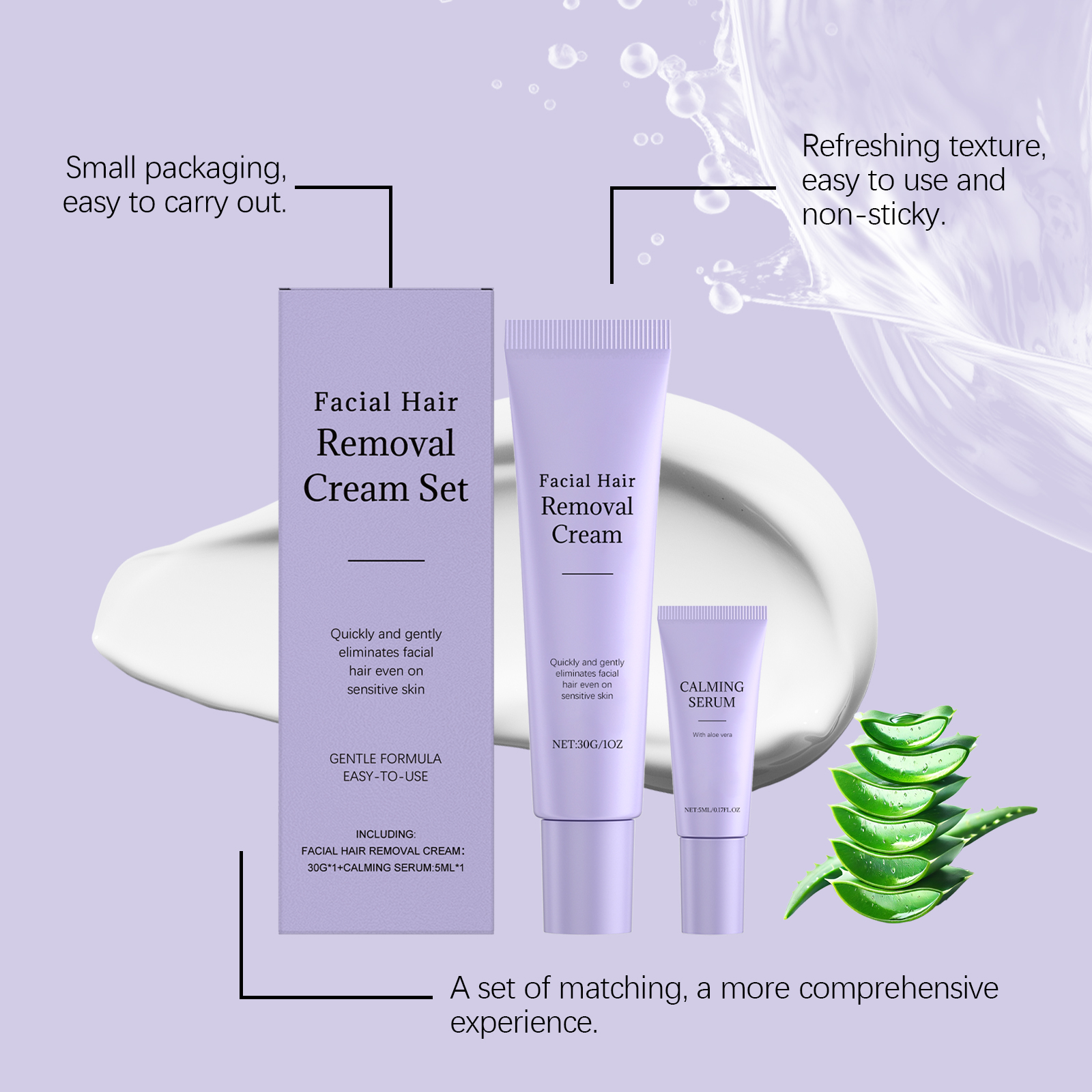 Facial Hair Removal Kit Gentle Care Daily Clean Facial Skin Delicate Moist Smooth Face Depilatory Cream