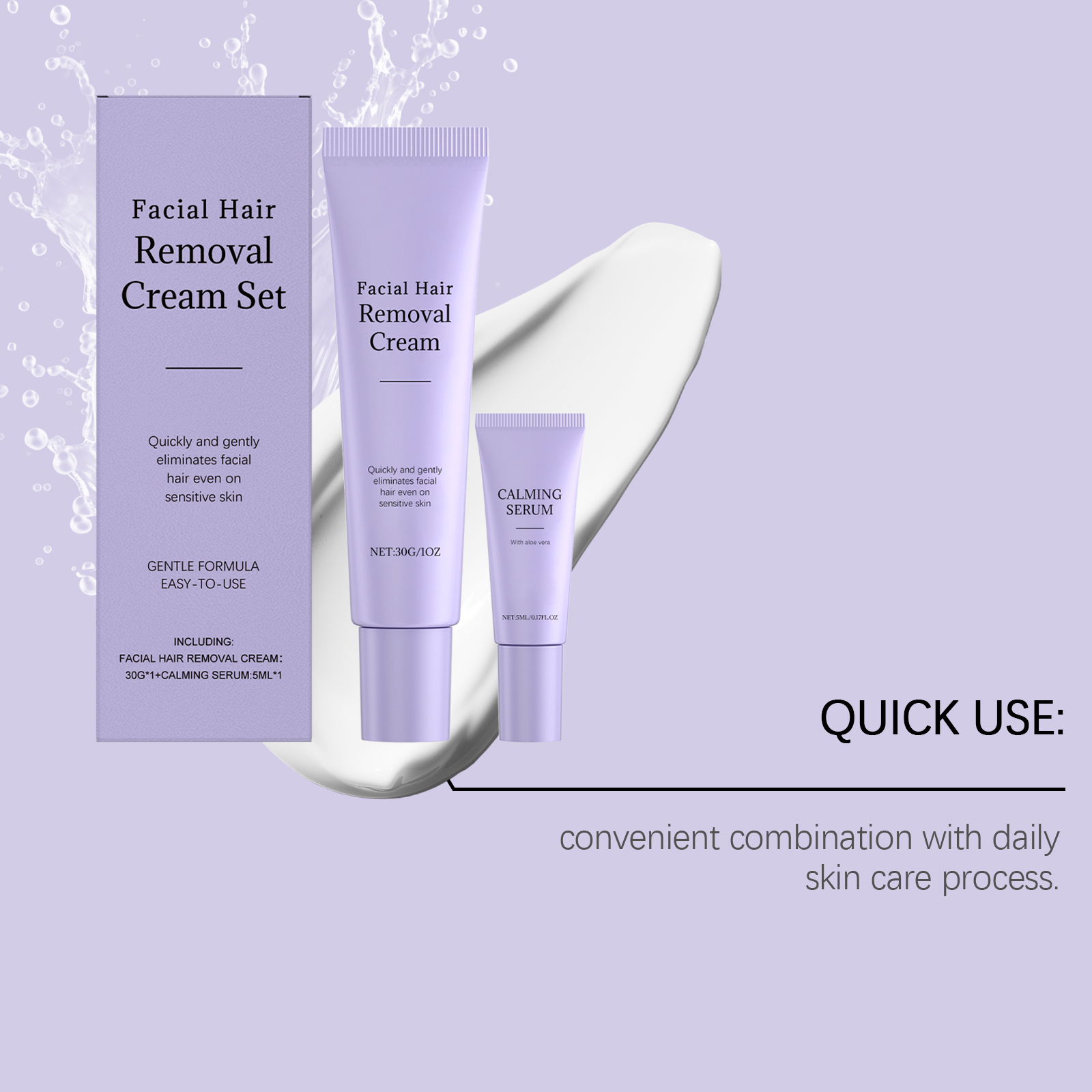 Facial Hair Removal Kit Gentle Care Daily Clean Facial Skin Delicate Moist Smooth Face Depilatory Cream