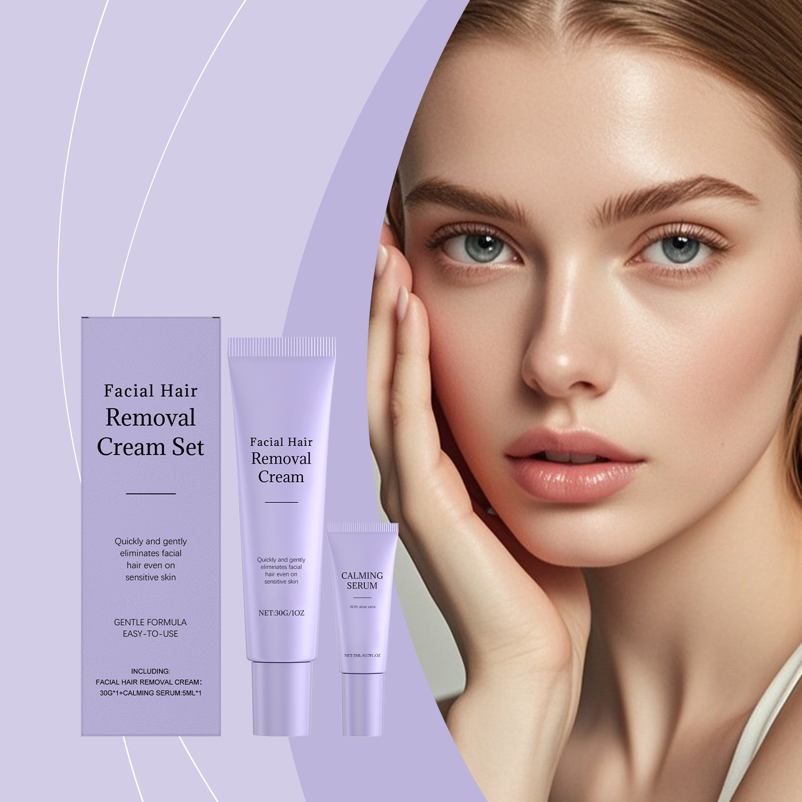 Facial Hair Removal Kit Gentle Care Daily Clean Facial Skin Delicate Moist Smooth Face Depilatory Cream