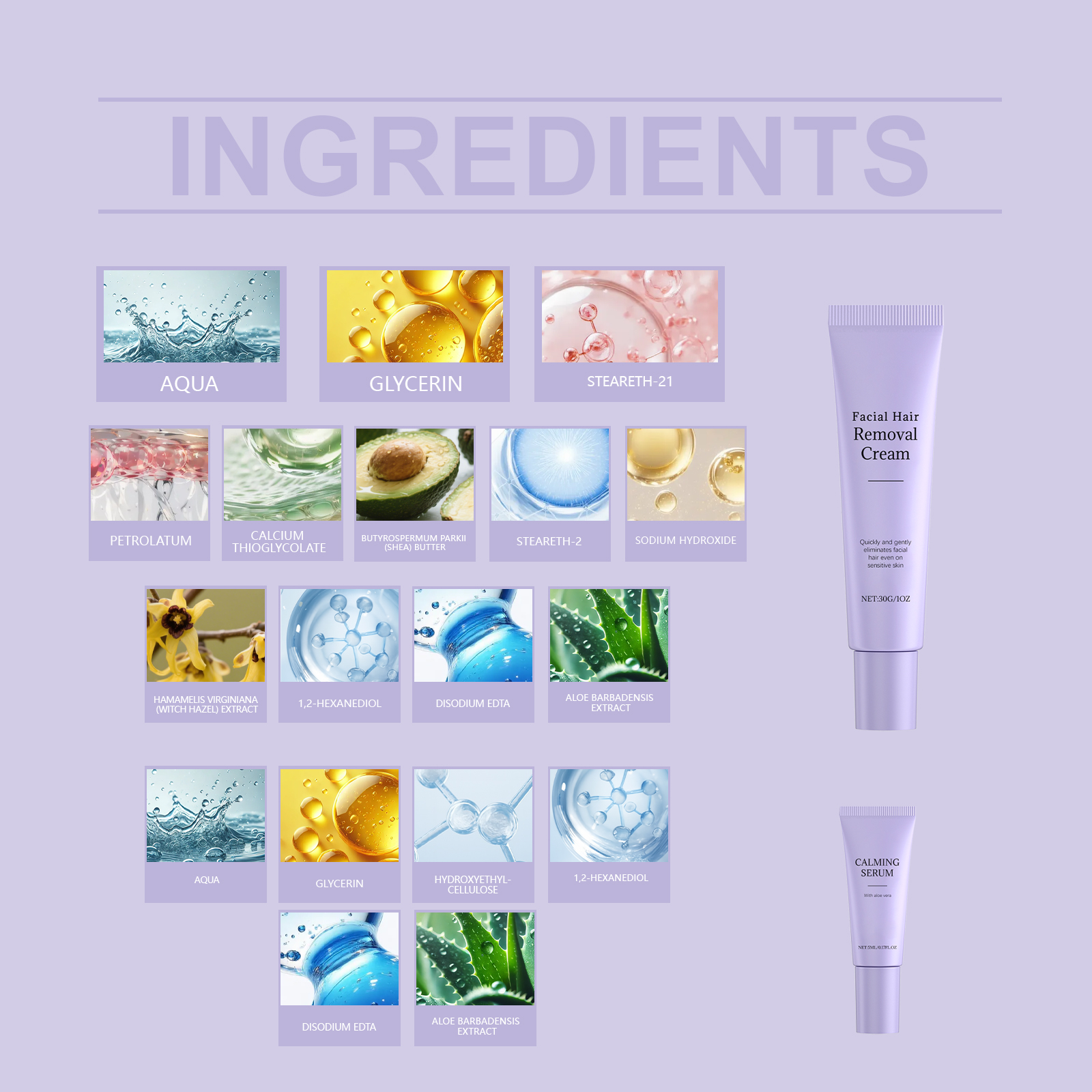 Facial Hair Removal Kit Gentle Care Daily Clean Facial Skin Delicate Moist Smooth Face Depilatory Cream