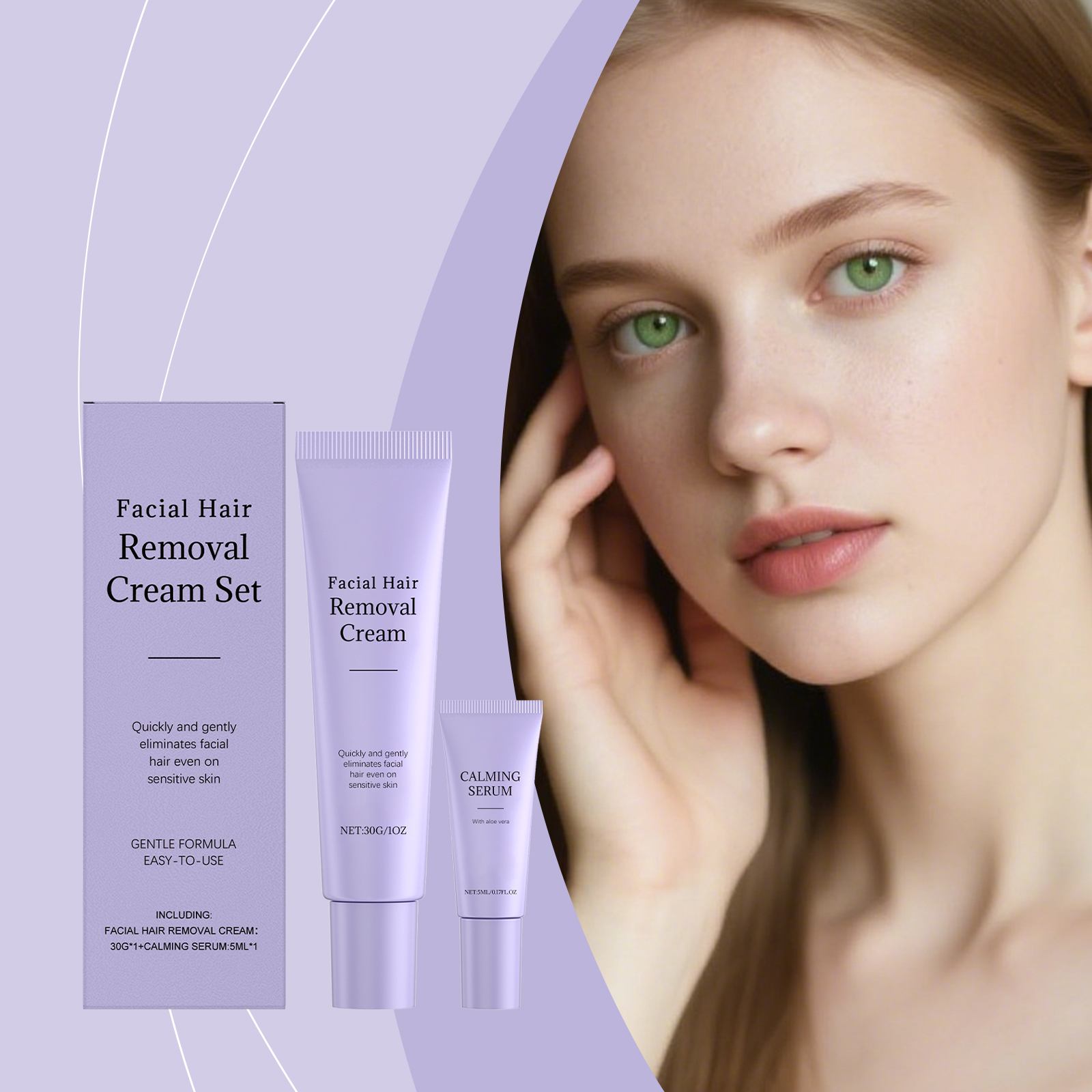 Facial Hair Removal Kit Gentle Care Daily Clean Facial Skin Delicate Moist Smooth Face Depilatory Cream