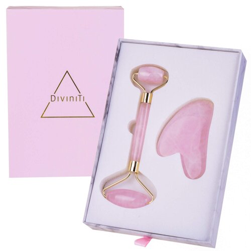Rose Quartz Roller and Gua Sha - Gifts for Women Gift Box - Jade Roller for Face, Facial