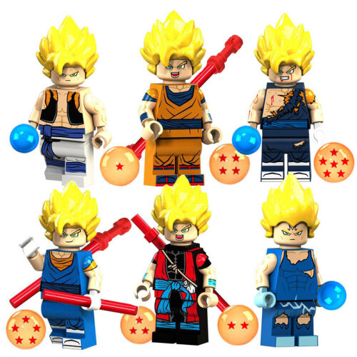 6PCS DRAGON BALL Super Saiyan Sun Wukong Minifigures Compatible Toys Fit Lego