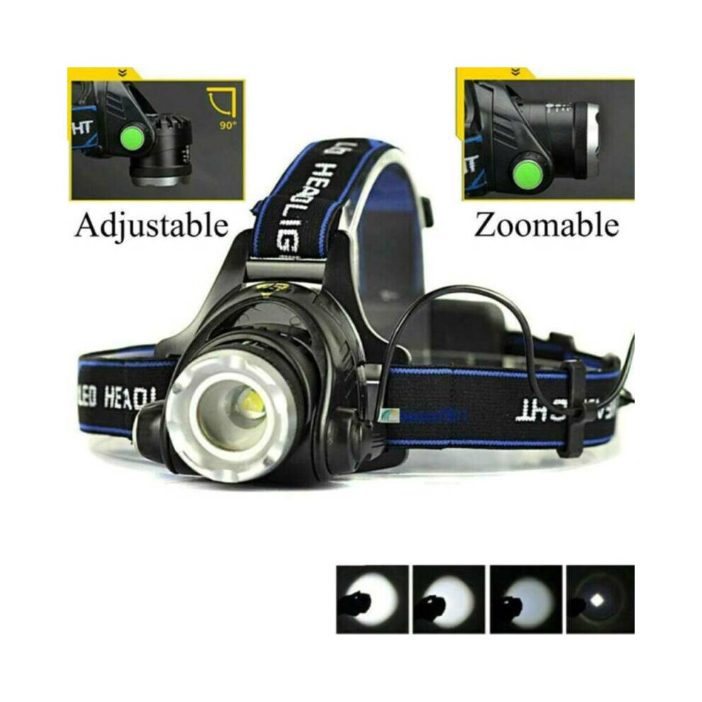 Zoom Headlamp 90000LM Rechargeable T6 LED Headlight Flashlights Outdoor Fish