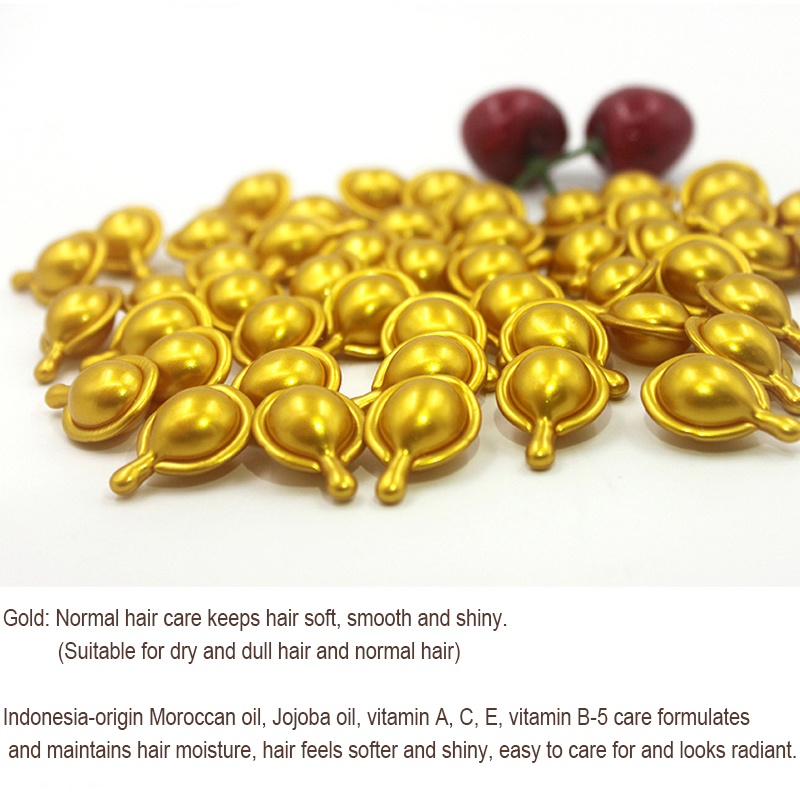 (Transparent Gold) Hair Vitamin Capsule Keratin Oil Smooth Silky Hair Serum Moroccan Oil Anti Hair Loss Repair Damaged Hair Essential Oil 10PCS
