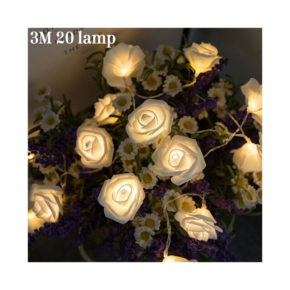 (Pink) 20 LED Rose Flower Lights String Fairy Wedding Christmas Party Garden Home Decor