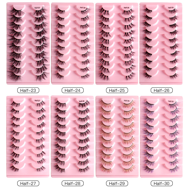(Half~23) False Eyelashes Half Lashes Curl Faux Mink Lashes Fake Lashes Lightweight Fluffy Long Dramatic 10 Pairs Pack