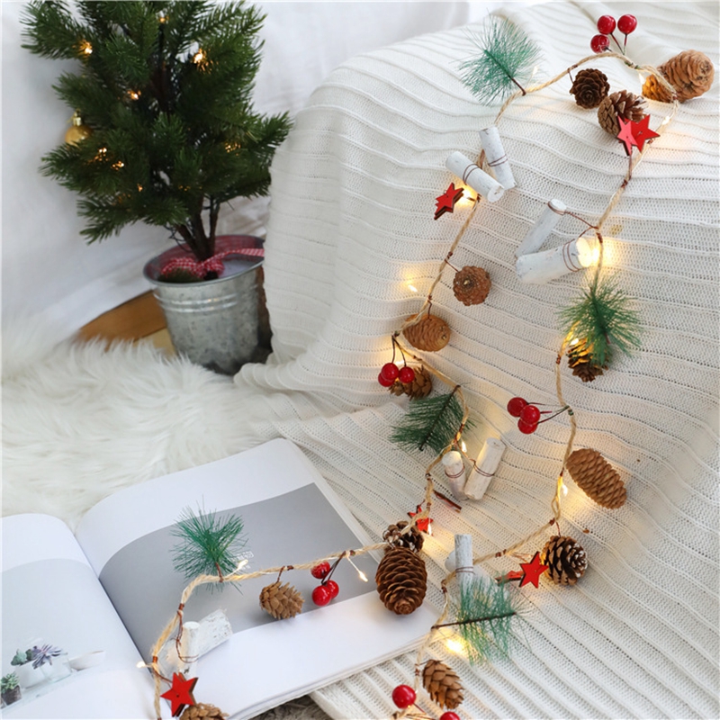 Christmas Garland with Lights 20 LED Christmas Lights Xmas Garland Pine Cone Fairy Lights