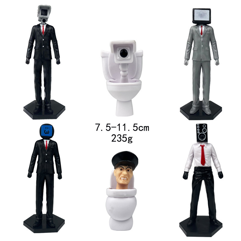 (A) 6pcs Skibidi Battle Action Figures Set Character Action Figure Model for Kids Birthday Party Cake Topper Halloween Parties Decoration