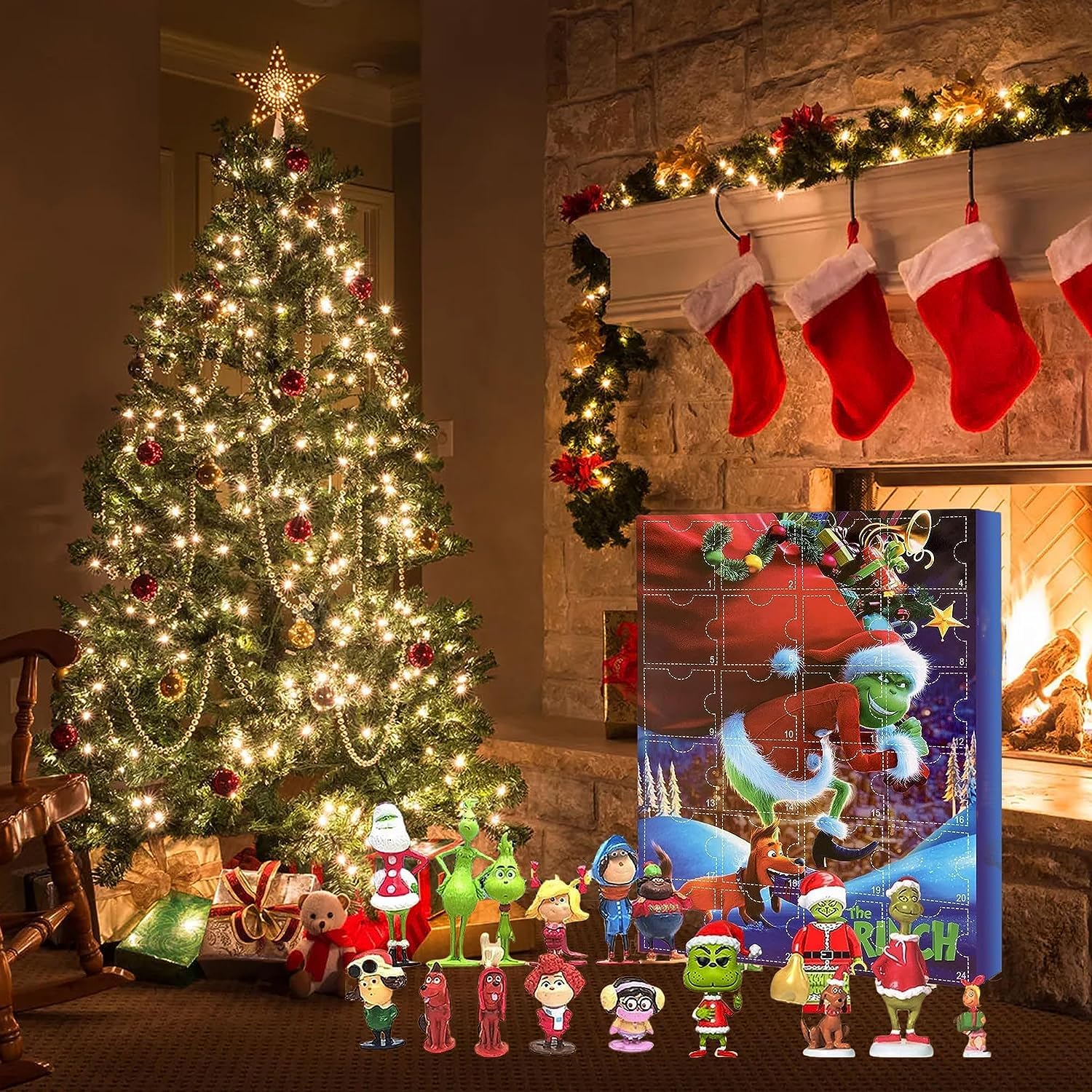 Christmas Advent Calendar 24 Days of Christmas Countdown Calendar 24PCS Grinch Elf Figures Doll Xmas Vacation Stocking Stuffer Idea Gifts for Kids