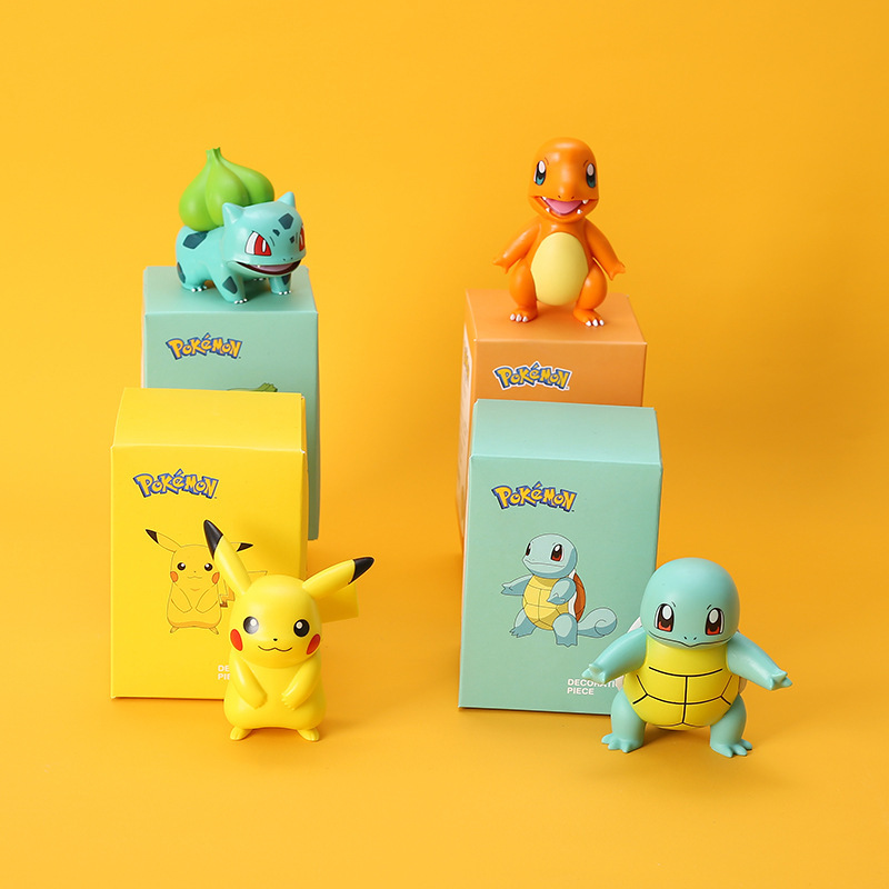 (Pikachu) Pokemon Toys Pikachu Charmander Psyduck Squirtle Jigglypuff Bulbasaur Anime Figures Pikachu Kawaii Model Ornaments Decoration Collection Kids Gift