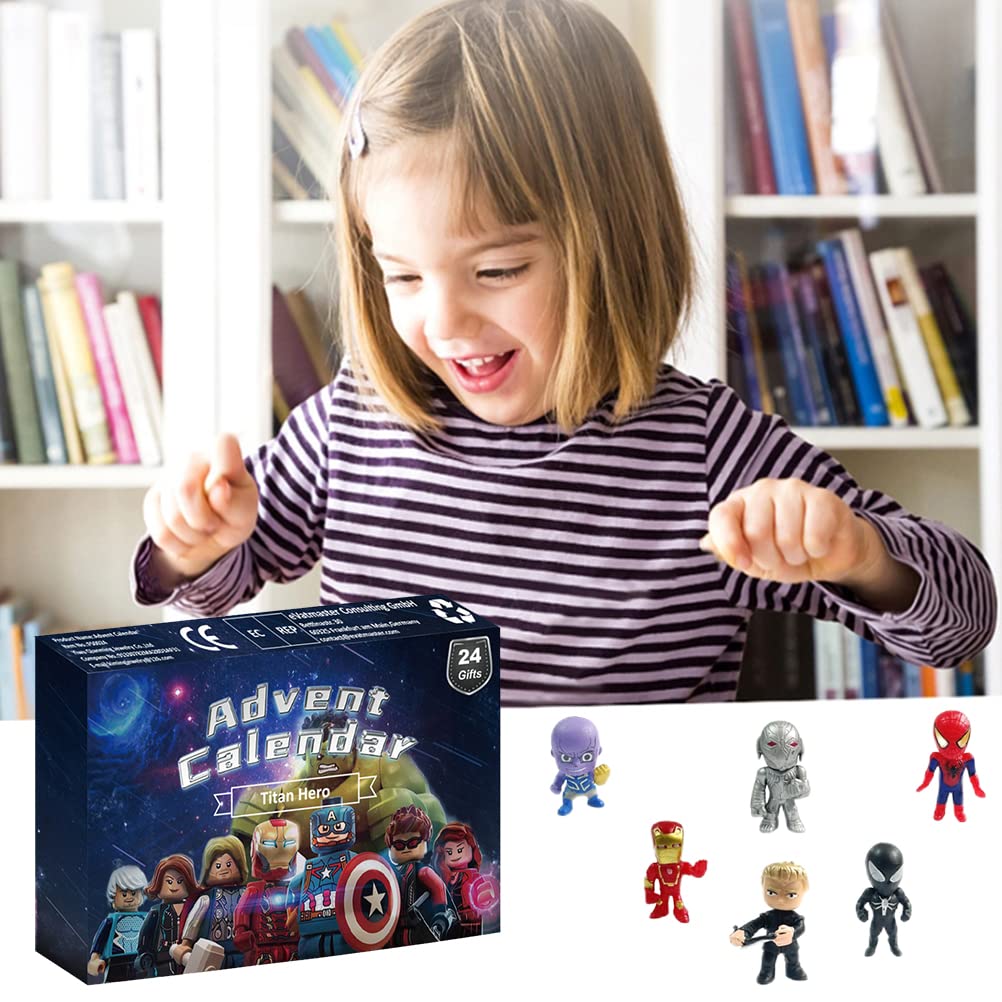 Christmas Countdown Calendar Advent Calendar Christmas Holiday Toys 24 PCS Superhero Action Figures Super Hero Display Gifts for Kids and Fans