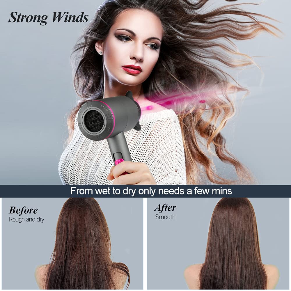 Hair Dryer 2000W Professional Ionic Hairdryer with 2 Speed 3 Heat Setting Cool Shot Button 1 Diffuser and 2 Concentrator for Women Man