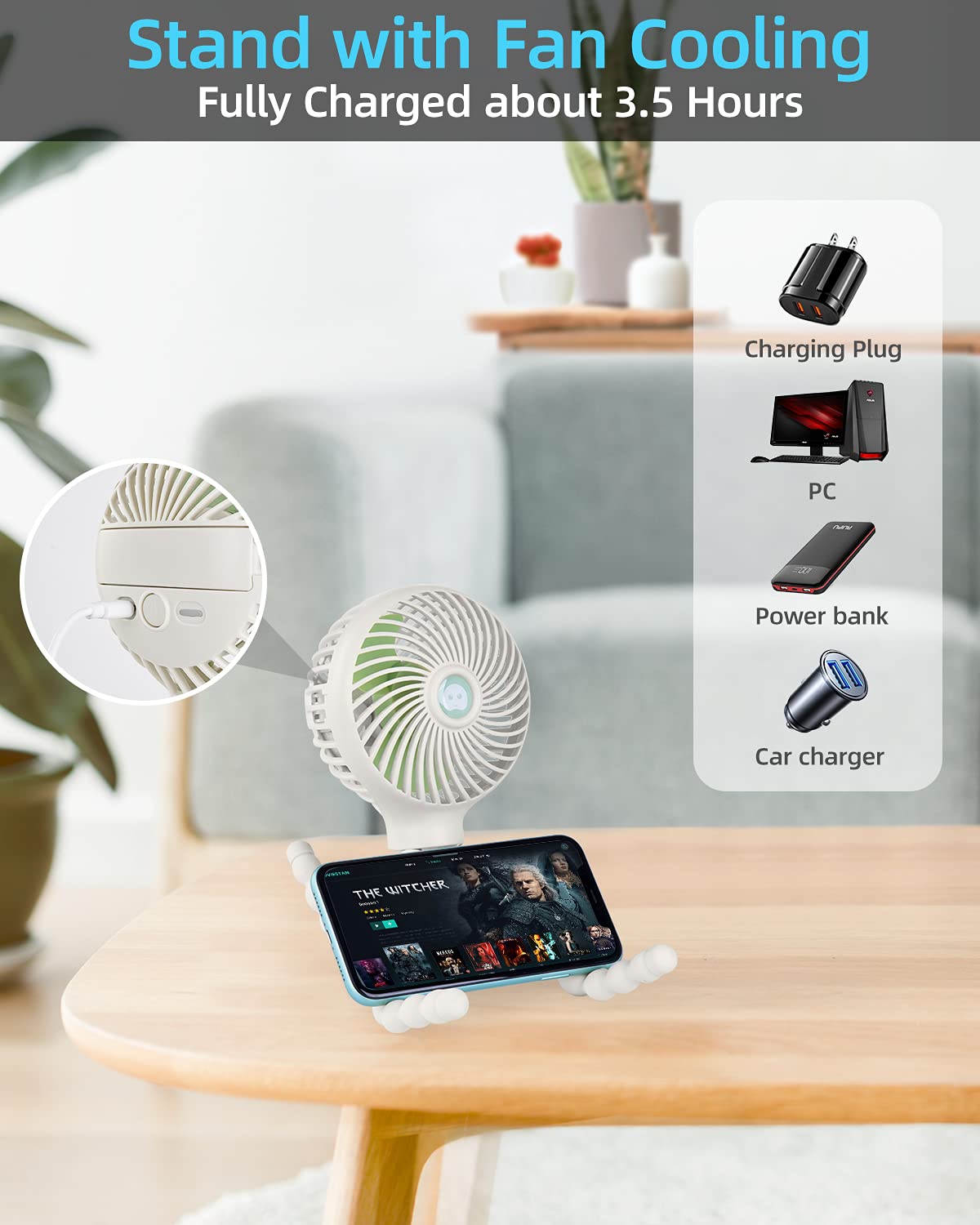 Stroller Fan Portable Handheld Personal Baby Car Seat Mini Small USB Desk Clip On Fan with Flexible Tripod