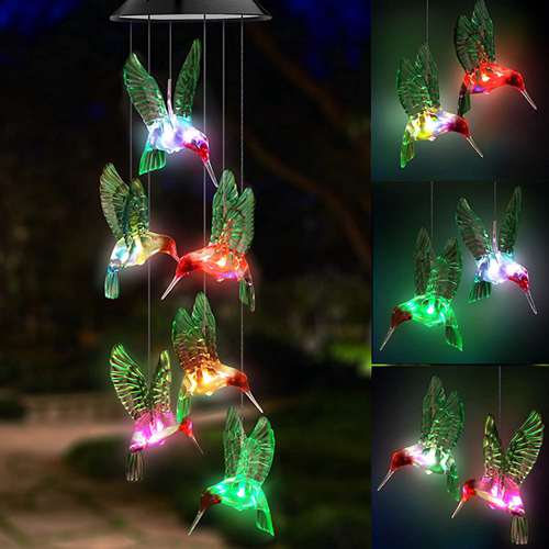 Wind Chimes Color-Changing LED Solar Powered Hummingbird Wind Chime Lights Yard Garden Decor