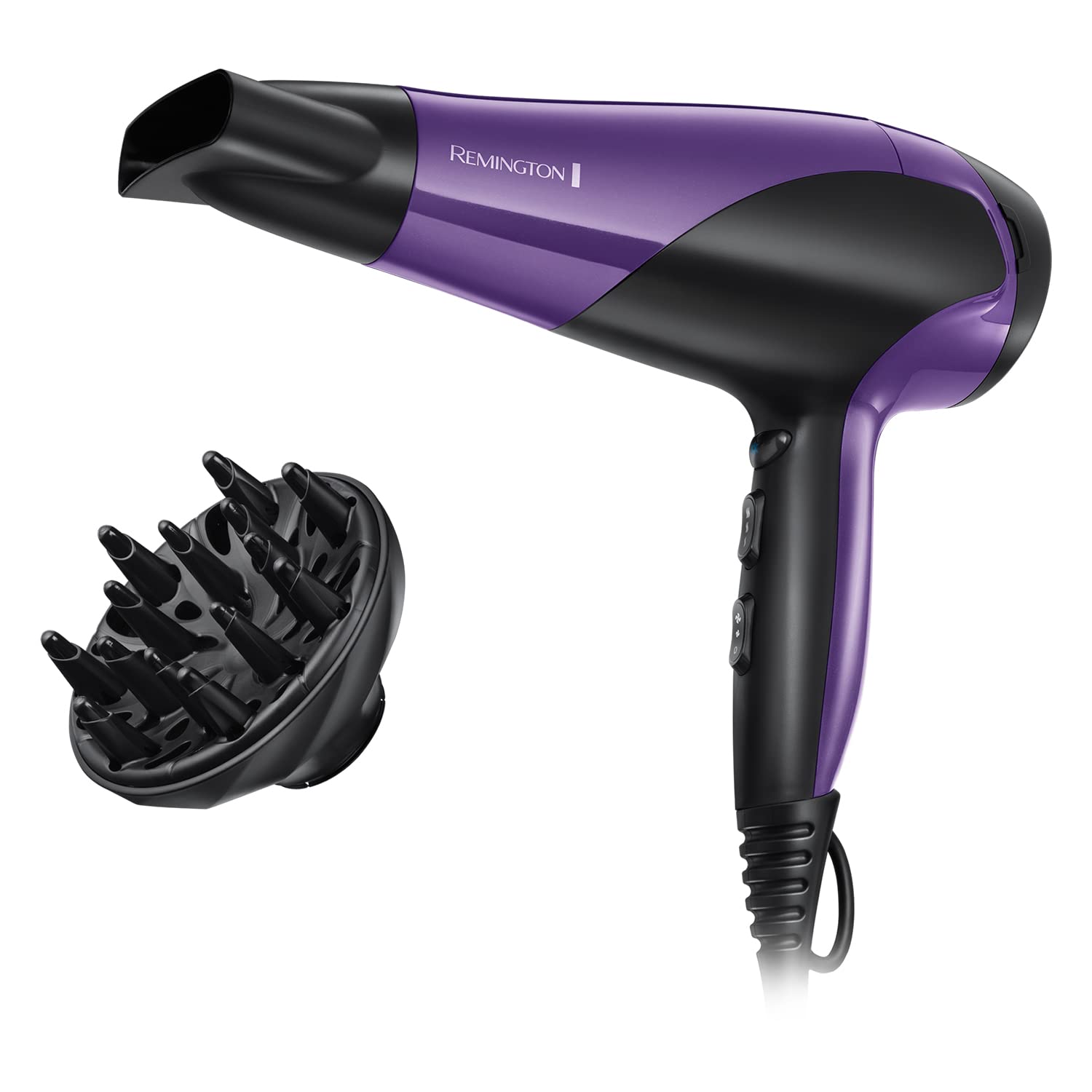 Remington Hair Dryer Ionic Powerful Fast Professional Styling Diffuser Concentrator Ionic Conditioning for Frizz Free Hair 3 Heat 2 Speed Settings Cool Shot 2200W Purple D3190