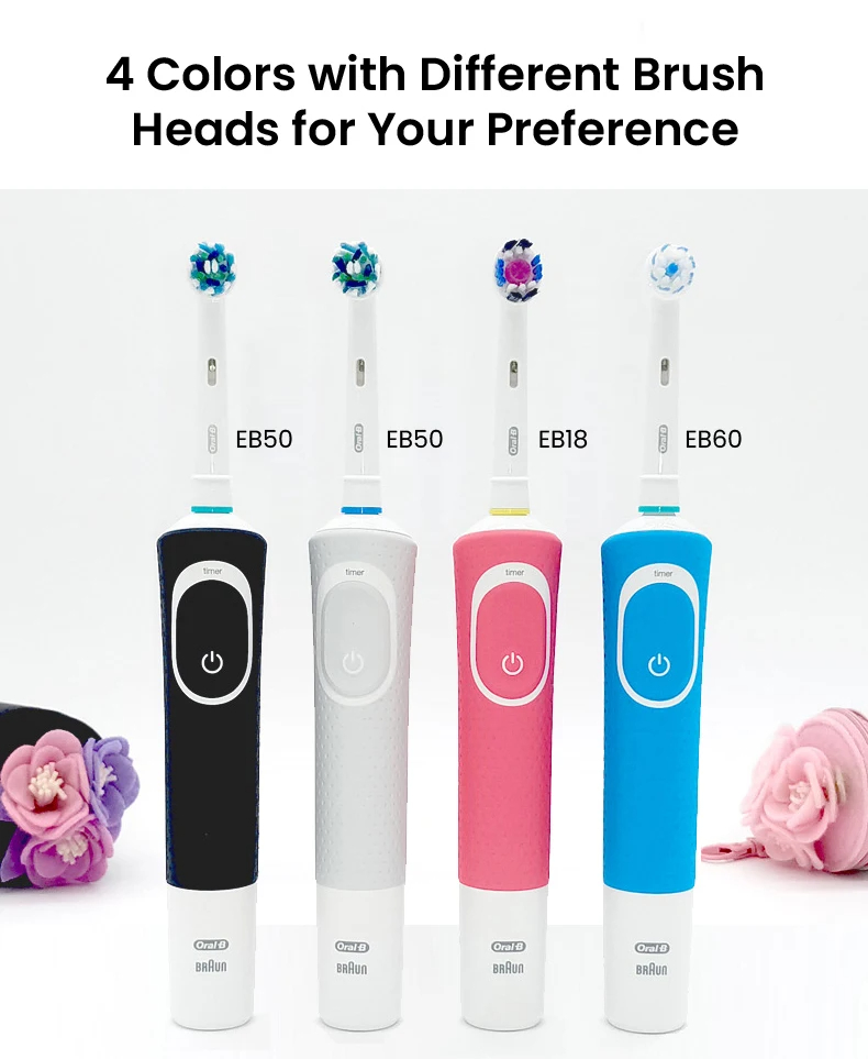 (WHITE with 1head) Oral B Electric Toothbrush 2D Vitality Cleaning Teeth Brush Waterproof Electronic Teeth Brush Inductive Charger With Timer