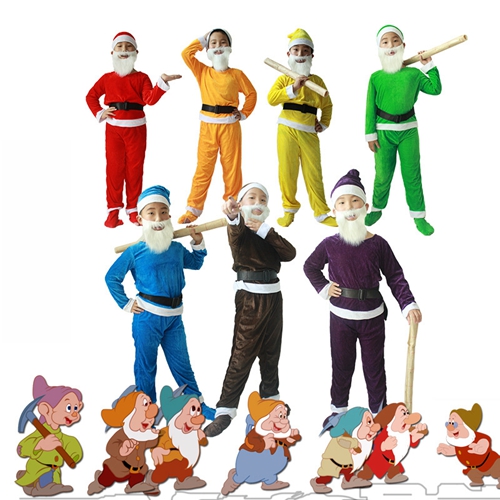 Seven Dwarf Snow Costume Fairy Elf Holiday Santa Adult Children Kids Carnival Stage Xmas Halloween Group Match Outfit Party Gift For Kids Boys Girls