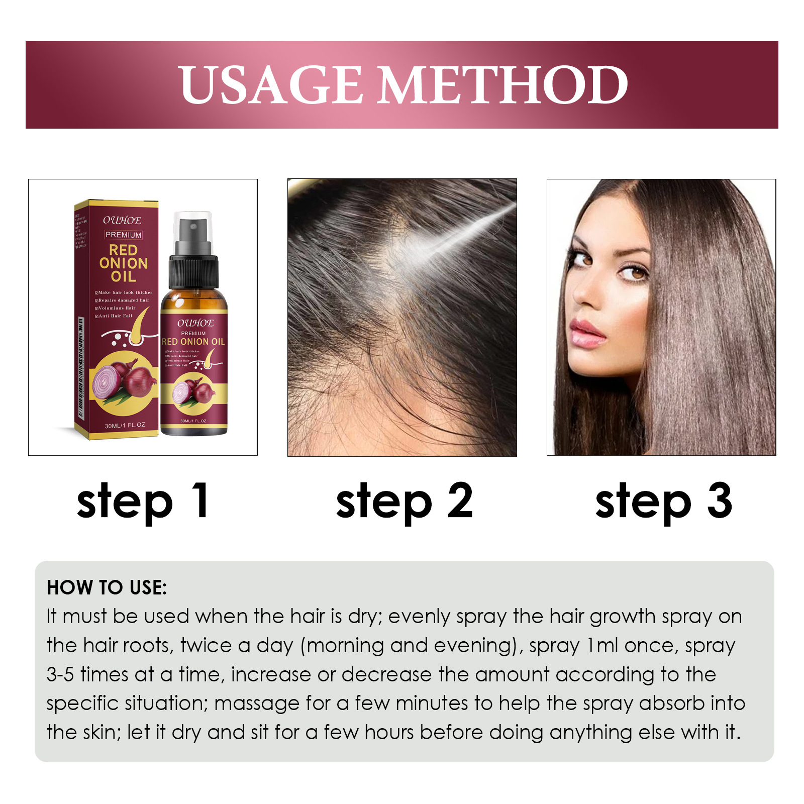 Hair Growth Serum Spray Prevent Hair Loss Scalp Treatment Improve Alopecia Strengthening Anti Dry Frizz Red Onion Essential Oil Hair Care Oil