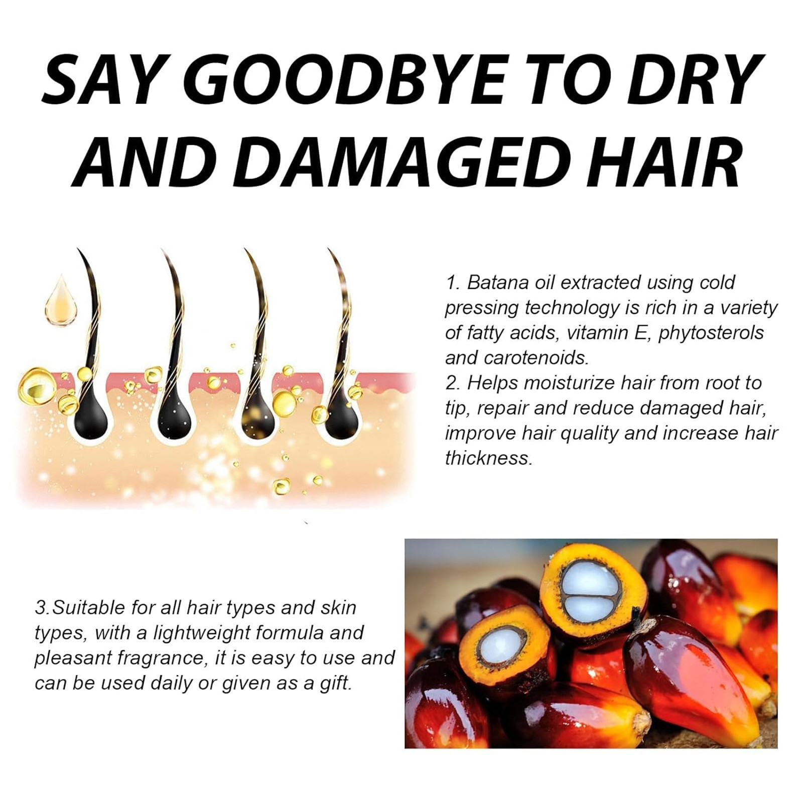 Batana Castor Oil Hair Care Prevent Hair Breakage Hair Growth Prevent Hair Loss Hair Care Nourish Scalp Spray Hair Essential Oil 60ml Gifts for Hair