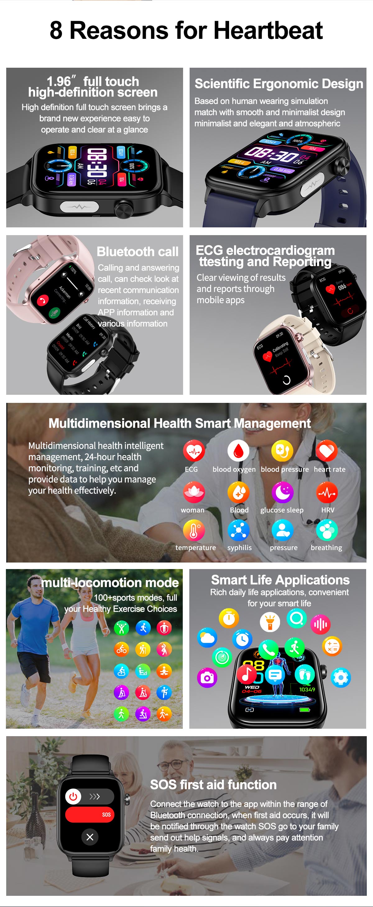 (Black) Women Smartwatch Medical Diagnosis Smart Watch HD Bluetooth Call ECG Blood Glucose Uric Acid Blood Lipids Monitoring