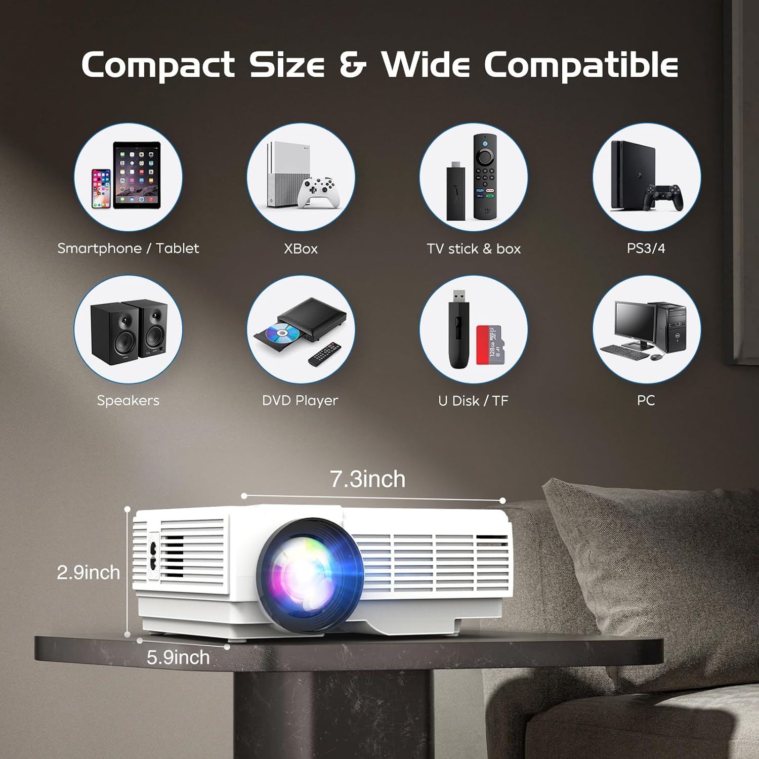 Mini Projector Portable with Screen Bluetooth Projector Full HD 1080P 10000L Outdoor Home Cinema Video Projector 50 Zoom Compatible with Smartphone Laptop TV Stick Energy Class A