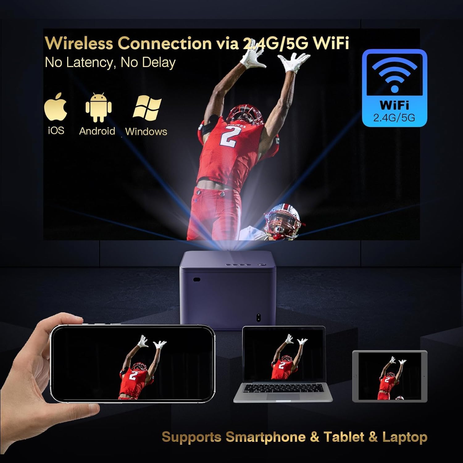 Projector 4K Electric Focus 6D 6P Keystone Zoom Supported 5G WiFi Bi Channel Bluetooth 20000L Native 1080P Movie Projector Mini Portable Outdoor Projector Compatible TV Stick Phone Laptop