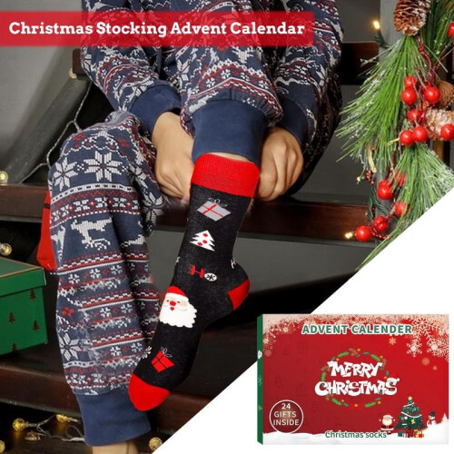 Christmas Stocking Advent Calendar 24 Days Countdown Cotton Socks For Adults Different Pattern Advent Box Socks Kids Gifts