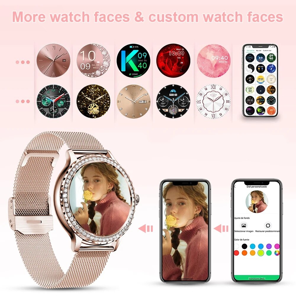 Rosegold Smart Watch For Lady Bluetooth Call Fitness Women Smartwatch DIY Dials
