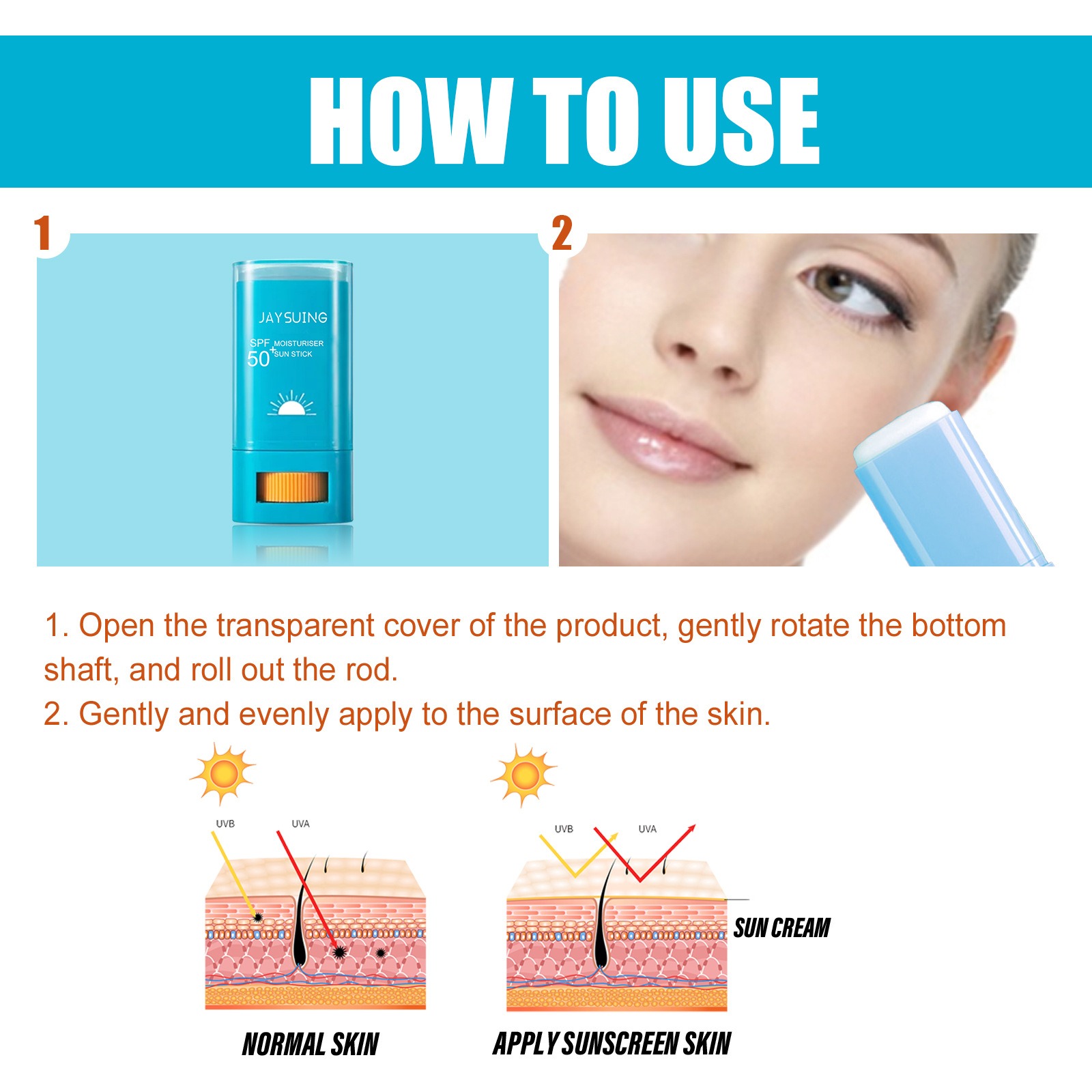 Jaysuing Moisturizing Protective Stick Protection Refreshing Non Sticky Sunscreen Rod Isolated Protection Waterproof Sweat Proof UV Resistant Skin Care Cream