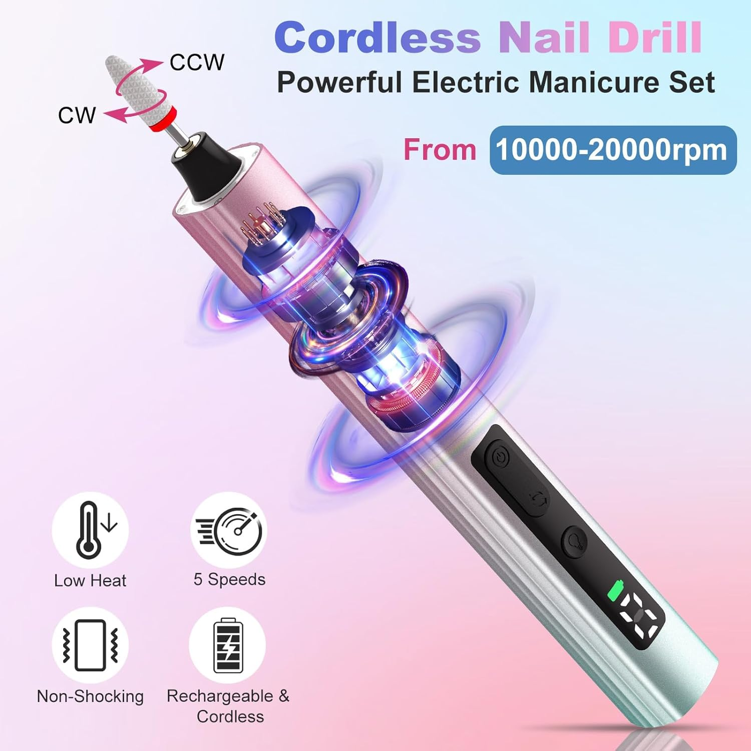 Electric Cordless Nail Drill Electric Nail Remover with UV Light Lamp