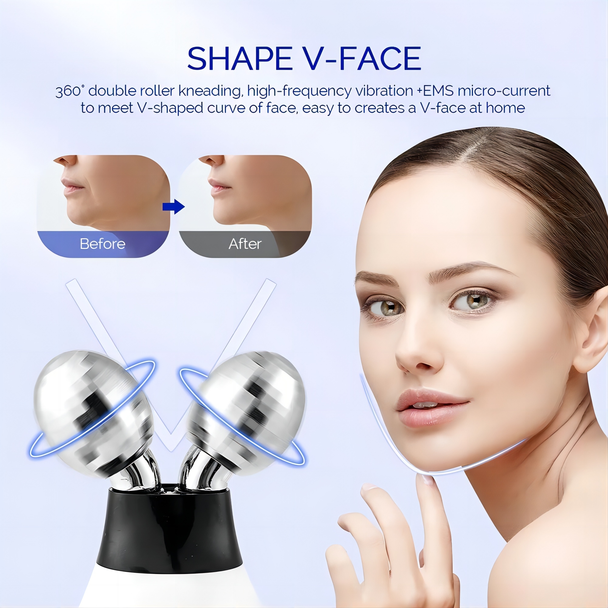 (Sliver) EMS Facial Massager Roller 5 in 1 Electric Facial Beauty Device Face Lifting Machine Roller Skin Rejuvenation Skin Tightening Skin Care Beauty Tool