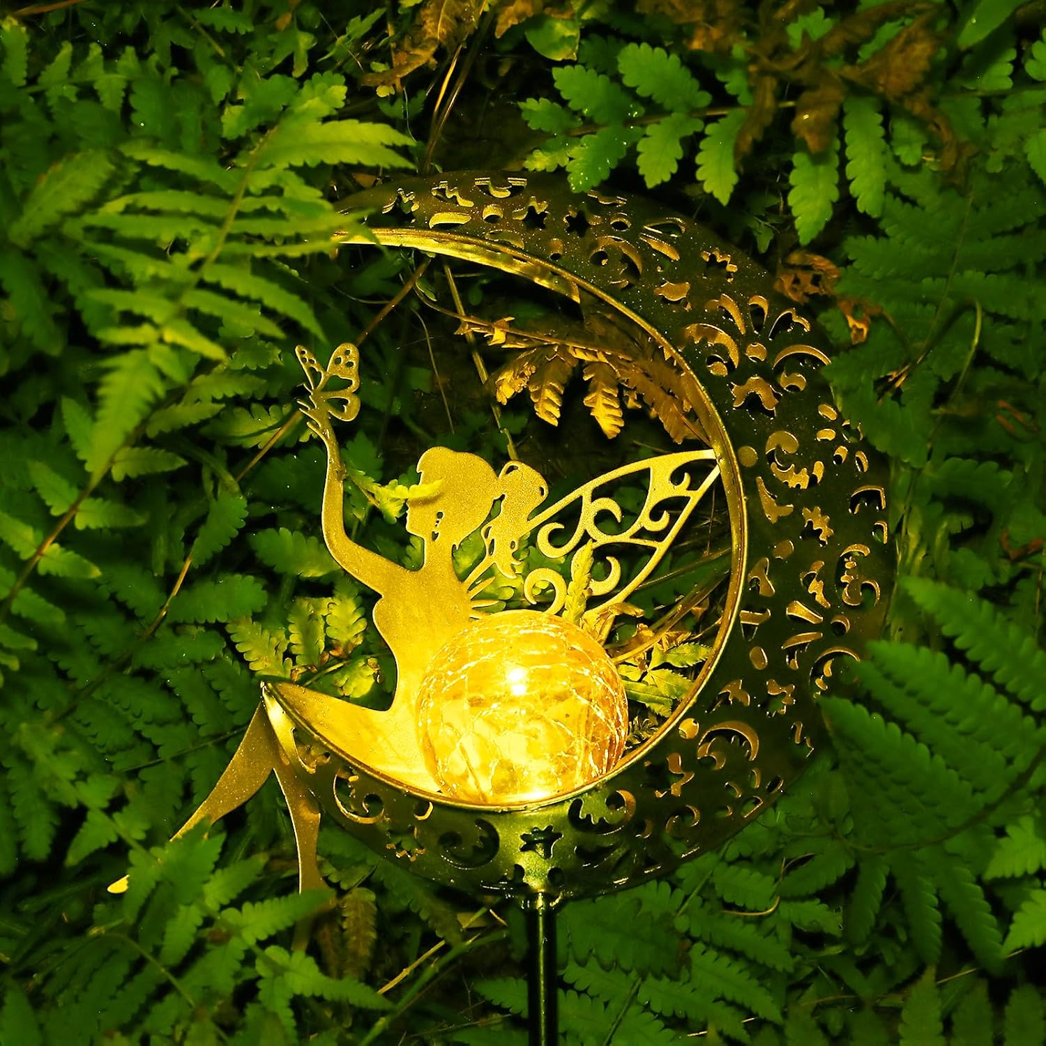 (Fairy) Solar Lights Garden Decorations,Moon Fairy Light Solar Crackle Glass Globe Warm LED Light for Pathway Lawn Patio Courtyard Gifts for Mom Grandma Women