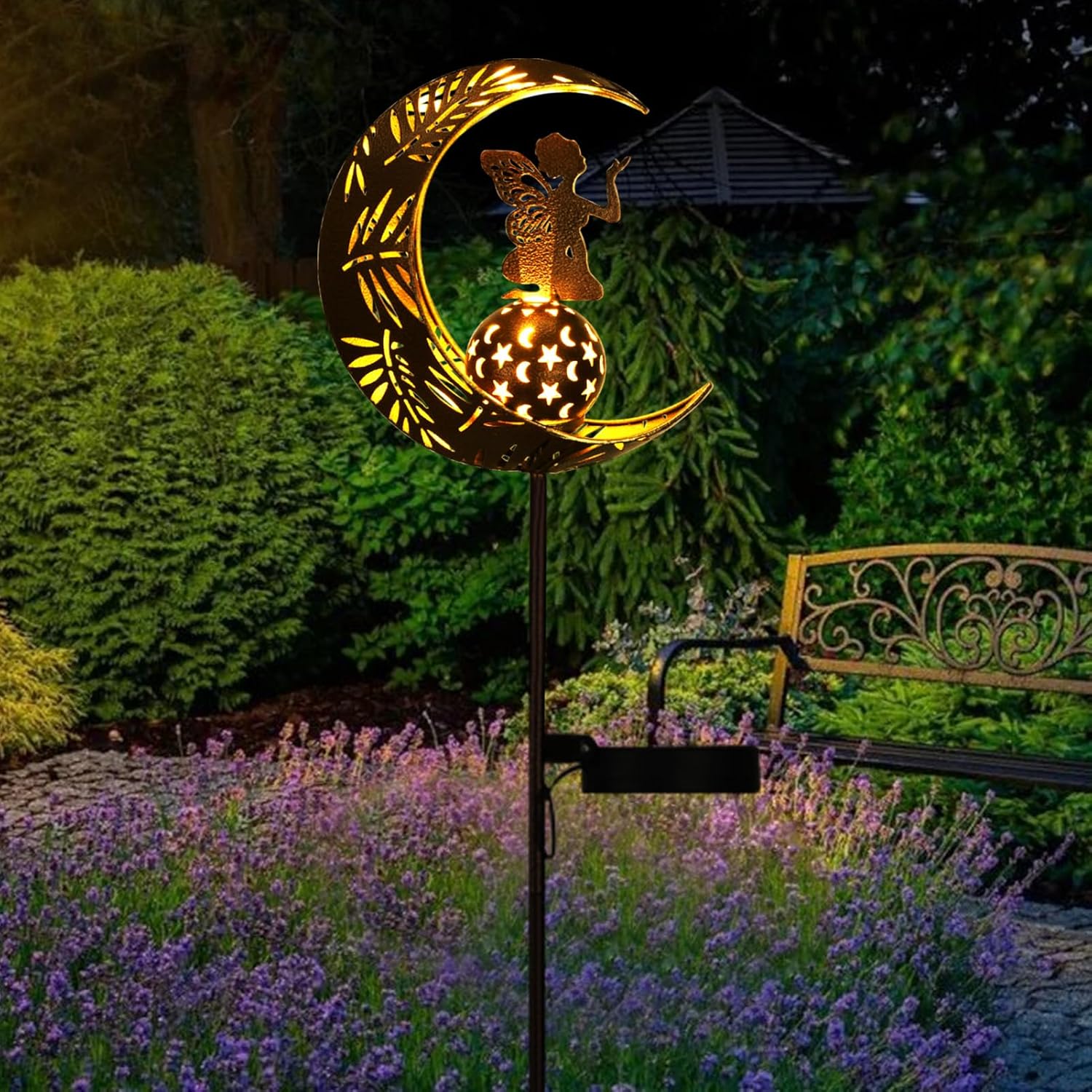 (Fairy) Solar Lights Garden Decorations,Moon Fairy Light Solar Crackle Glass Globe Warm LED Light for Pathway Lawn Patio Courtyard Gifts for Mom Grandma Women
