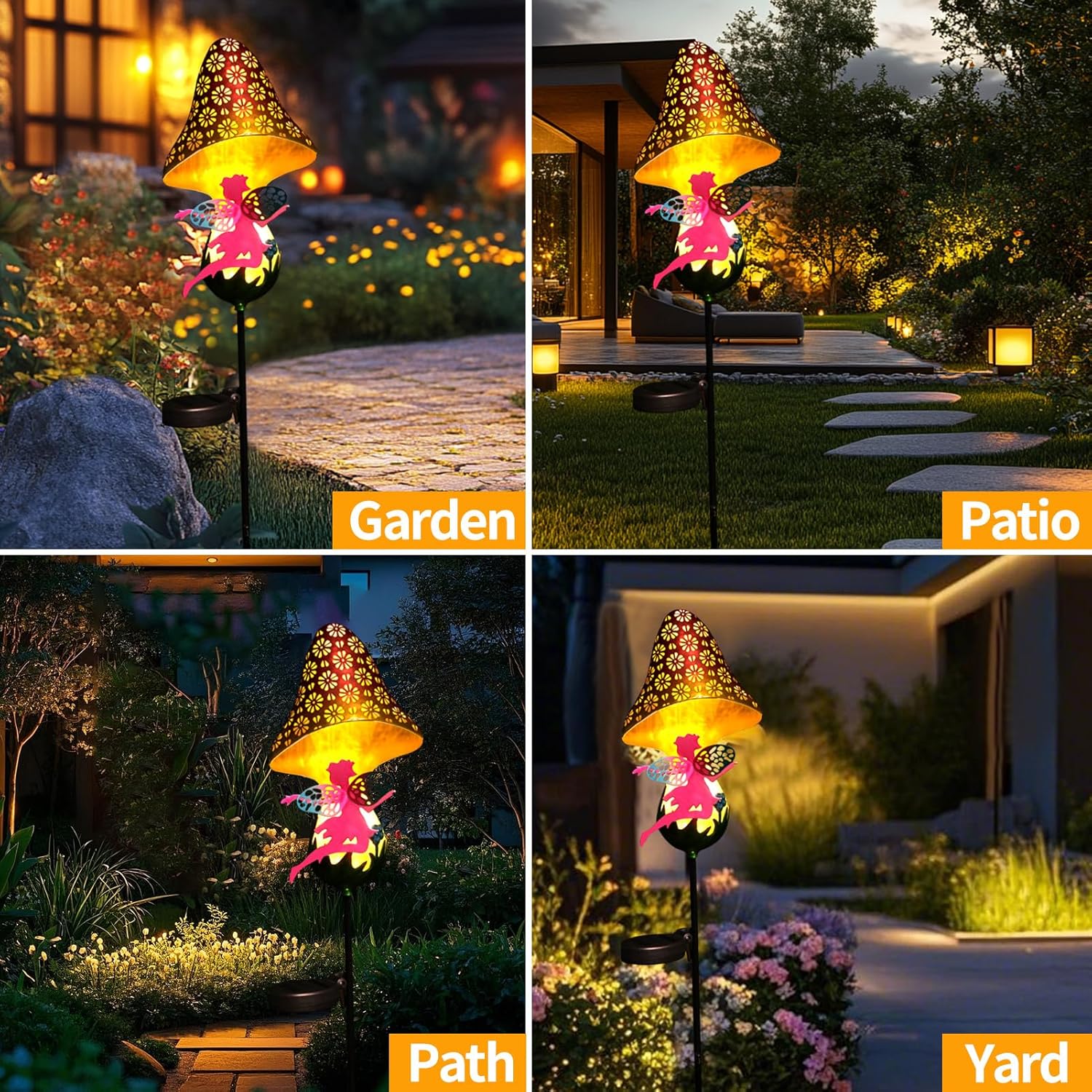 (Fairy) Solar Lights Garden Decorations,Moon Fairy Light Solar Crackle Glass Globe Warm LED Light for Pathway Lawn Patio Courtyard Gifts for Mom Grandma Women