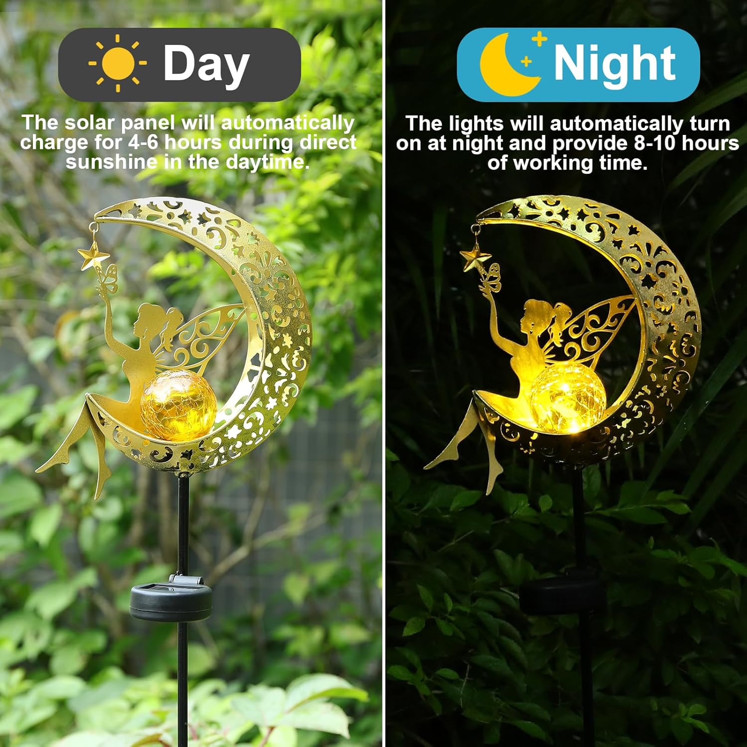 (Fairy) Solar Lights Garden Decorations,Moon Fairy Light Solar Crackle Glass Globe Warm LED Light for Pathway Lawn Patio Courtyard Gifts for Mom Grandma Women