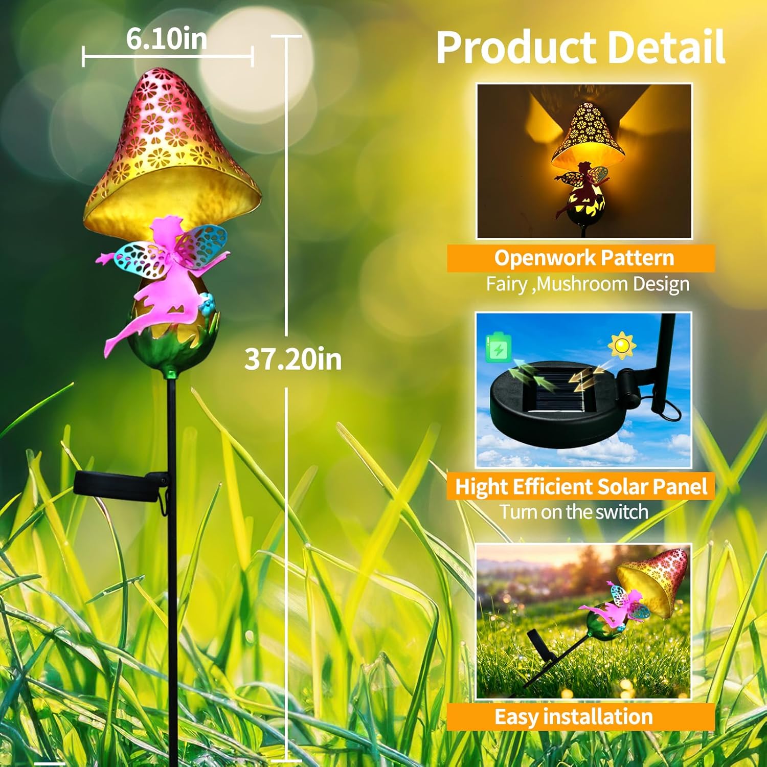 (Fairy) Solar Lights Garden Decorations,Moon Fairy Light Solar Crackle Glass Globe Warm LED Light for Pathway Lawn Patio Courtyard Gifts for Mom Grandma Women