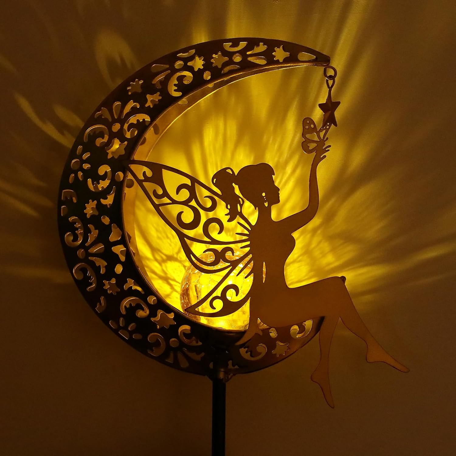 (Fairy) Solar Lights Garden Decorations,Moon Fairy Light Solar Crackle Glass Globe Warm LED Light for Pathway Lawn Patio Courtyard Gifts for Mom Grandma Women